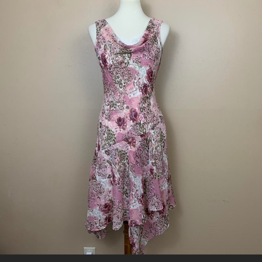 NWT asymmetrical Beaded Floral Animal Print Dress